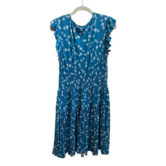 Draper James Faith Flutter Sleeve Dress Smocked Waist Blue Ditsy Floral Sz L NEW - Picture 7 of 9
